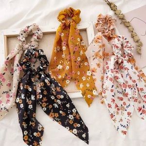 Floral Scarf Hair Scrunchies - Set of 5